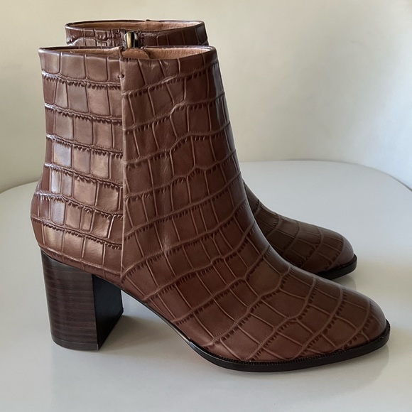 Madewell The Mira Side-Seam Ankle Boots Croc Embossed Boho Brown Leather Size 8 - Picture 5 of 15